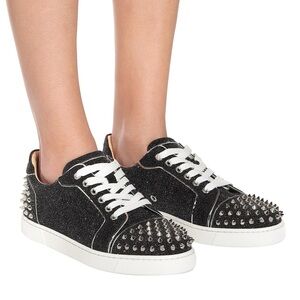 Christian Louboutin Glitter Black Sneakers with Silver Spikes